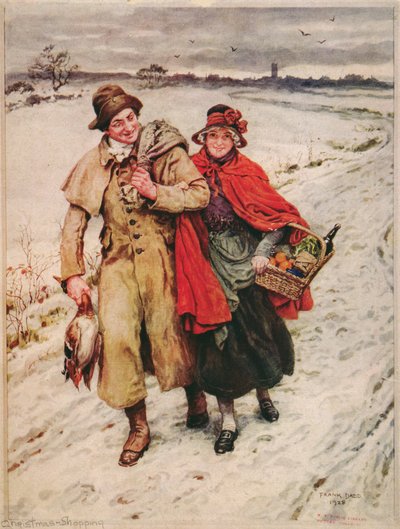 Compras navideñas, tarjeta de Navidad de Frank Dadd